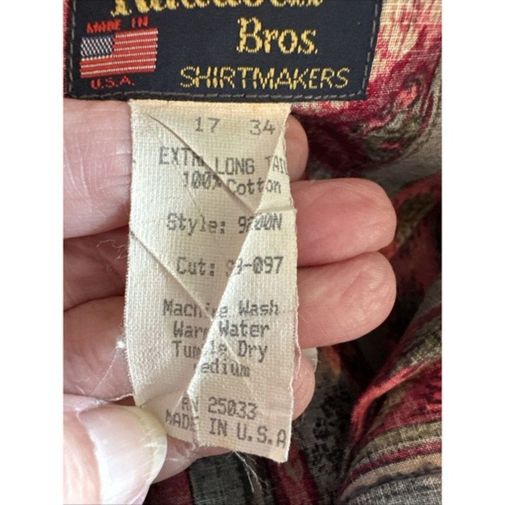 Vtg Ruddock Bros Aztec Pearl Snap Shirt Red Pearl Snaps Western 17/34 Xl Tails - Picture 11 of 16